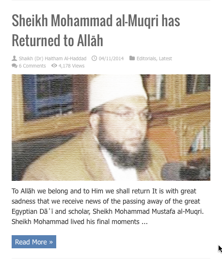 sheikh muhammad muqri has returened to allah