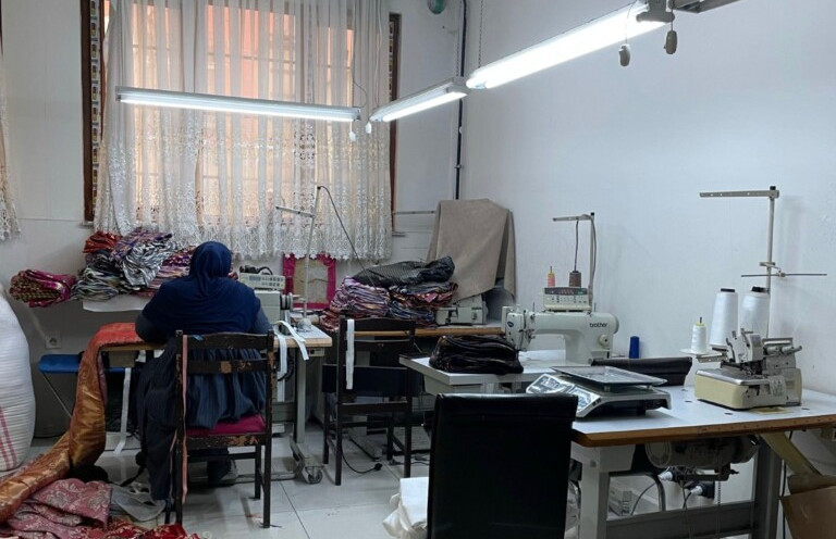 The workroom where some exiled Uyghur women engage in seamstressing and tailoring. Editorial credit: Maira Khan / Islam21c